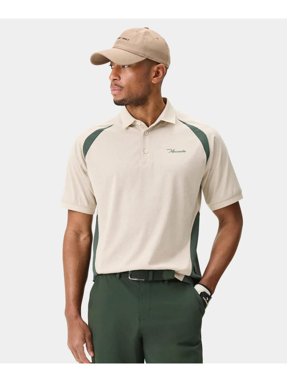 NEW Macade Golf Nash Tech TX Shirt - Tan - Men MEDIUM - Performance Stretch NWOT